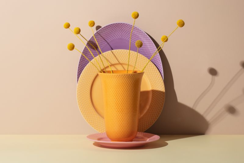 Rhombe Color Vase H20 cm gul porcelæn 