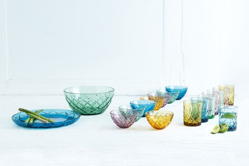 Farverigt serveringssæt fra Lyngby Glas