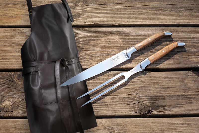 Laguiole forskærersæt & Læderforklæde brun